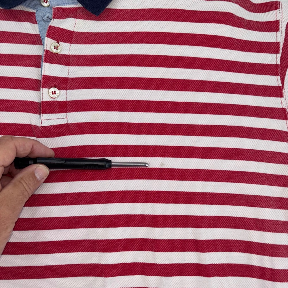 VTG LL Bean Casco Bay Men Large Red White Striped Cotton Polo Shirt L732 Portuga - Picture 4 of 10